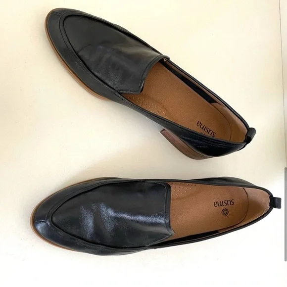 Susina Black Leather Slip-On Loafers - Picture 7 of 11